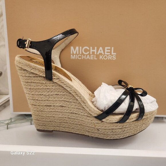 Michael Kors "Josie" Black Patent Wedges. NIB. Size 9 - Picture 1 of 13